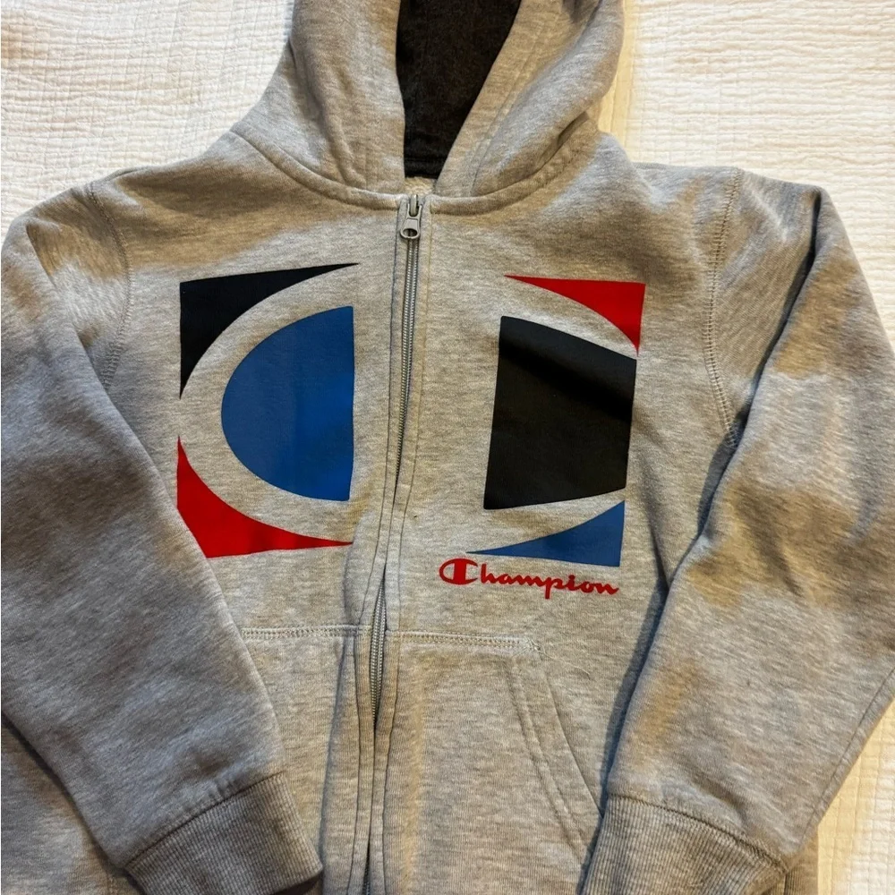 Champion Sweater Boys Small Gray Full Zip Up Hoodie Sweatshirt Youth/Kids *